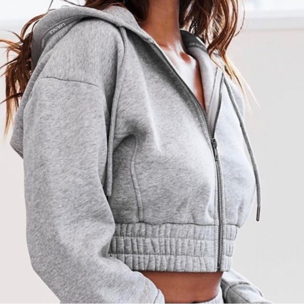 Lounge Apparel Cropped Grey Zip Hoodie View 2